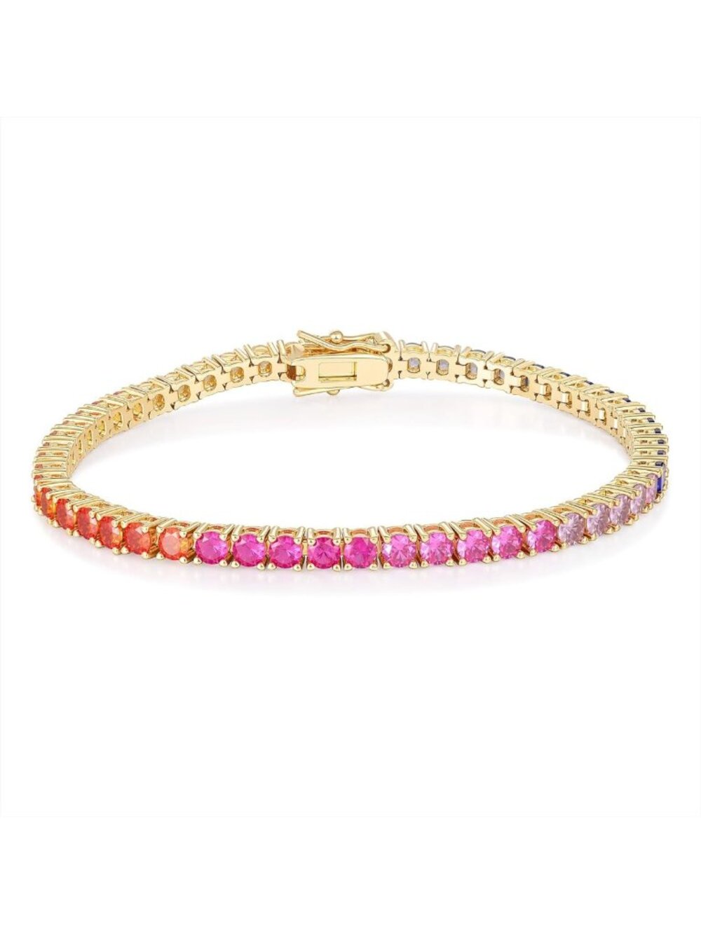Colorful 3.0MM Tennis Bracelet for Women - Rainbow CZ, 14K Gold Plated Jewelry